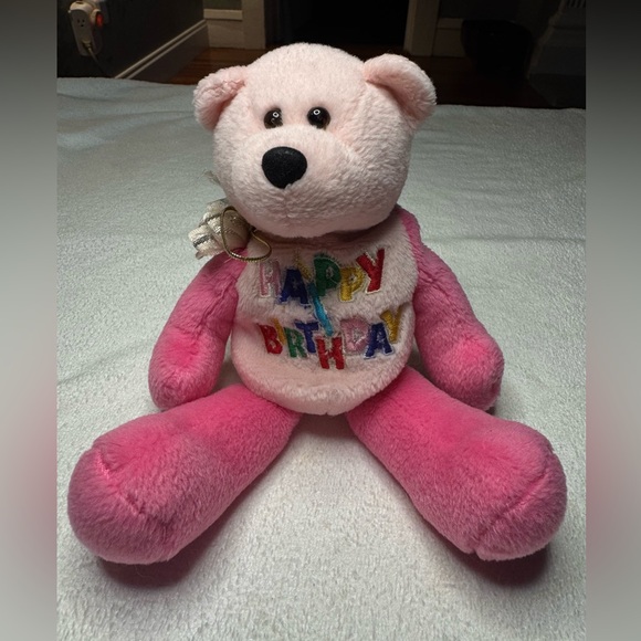 LIMITED TREASURES BIRTHDAY BEAR MEET " HAPPY " 1999 PINK BEAR - Picture 1 of 7